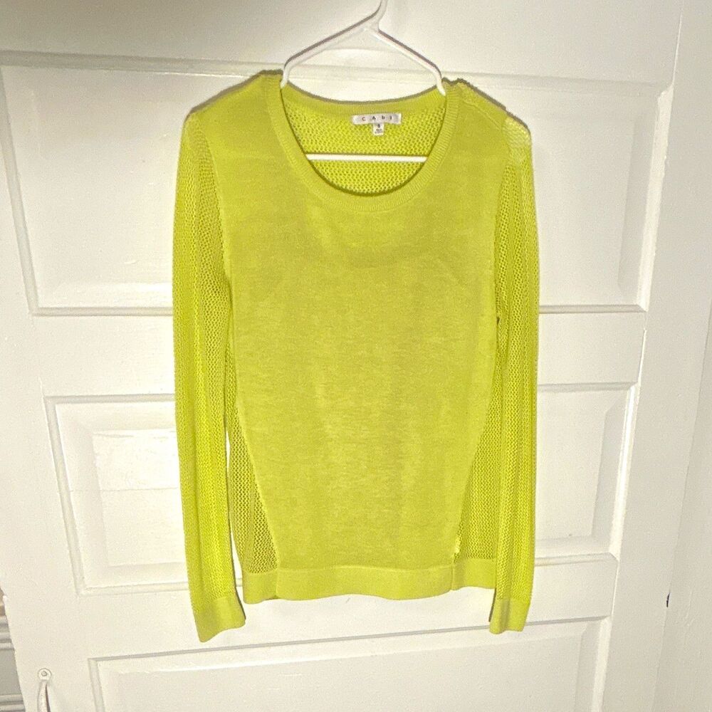 CAbi Women's Yellow Knit Mesh Pullover Sweater Crew Neck Long Sleeve S